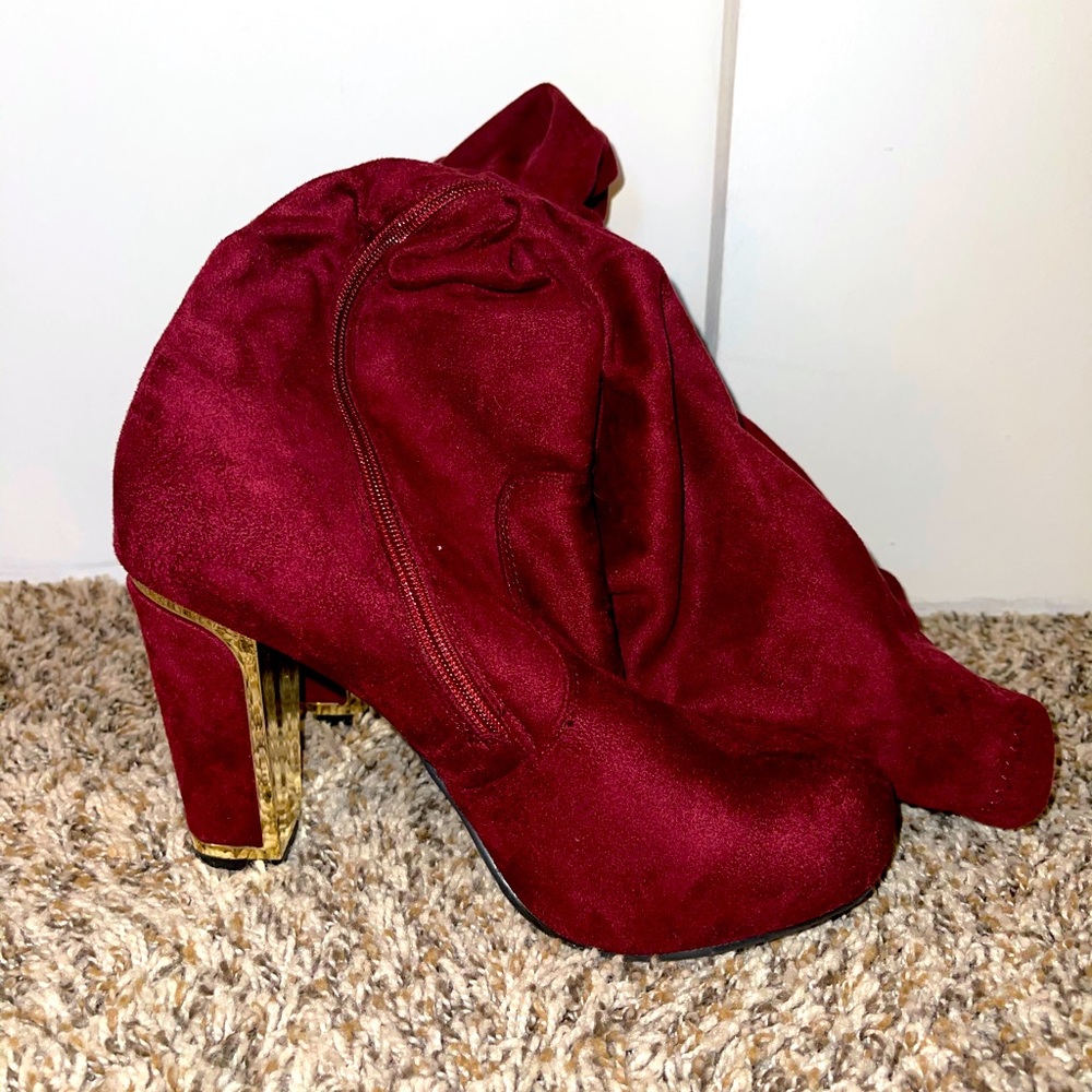 Suede gold heel boots